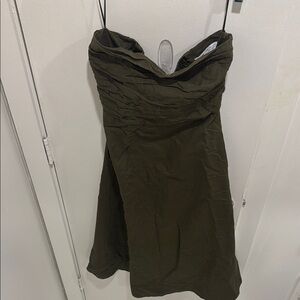 Zara Green Ruched Strapless Cocktail Dress